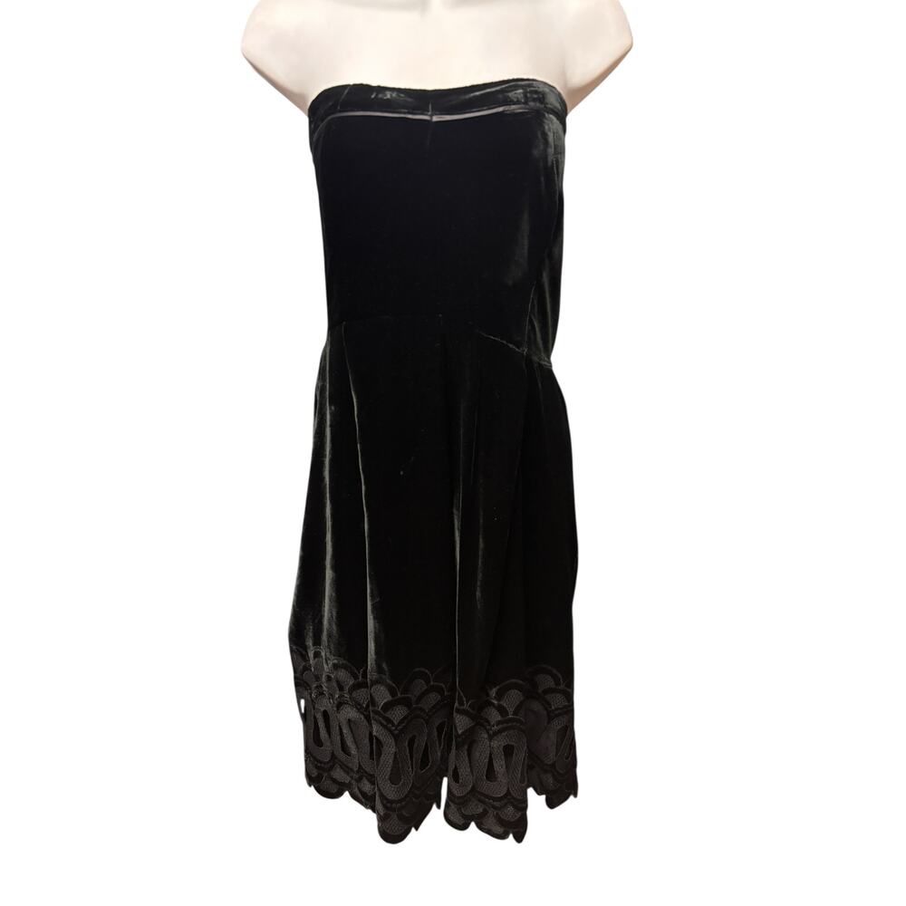 Maple Black Velvet Strapless Mini Dress S Embroidered Festive Fairy Whimsygoth